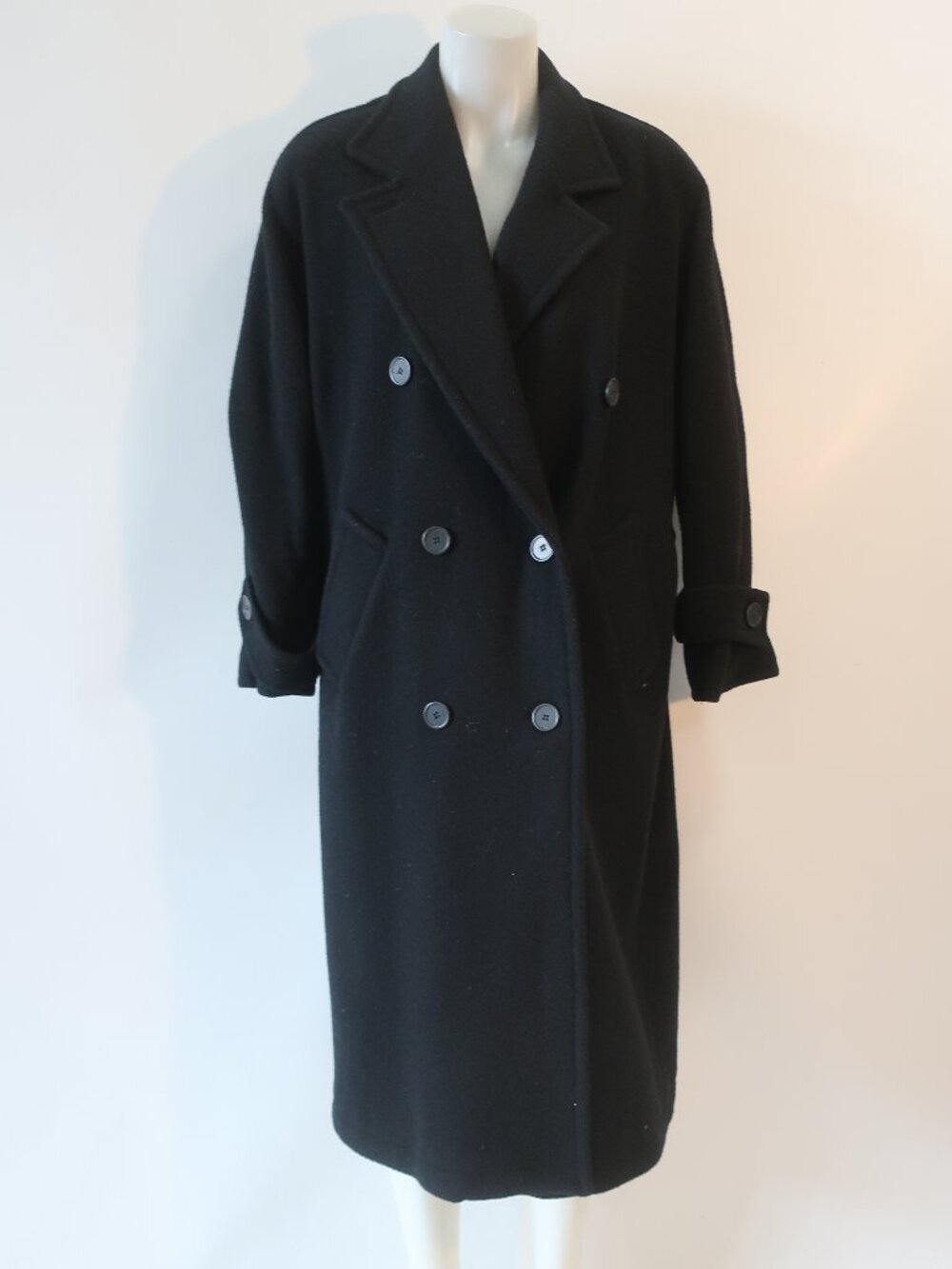 Womens Calvin Klein Black (Item-59) Pure Wool Double Breasted Trench Coat 6